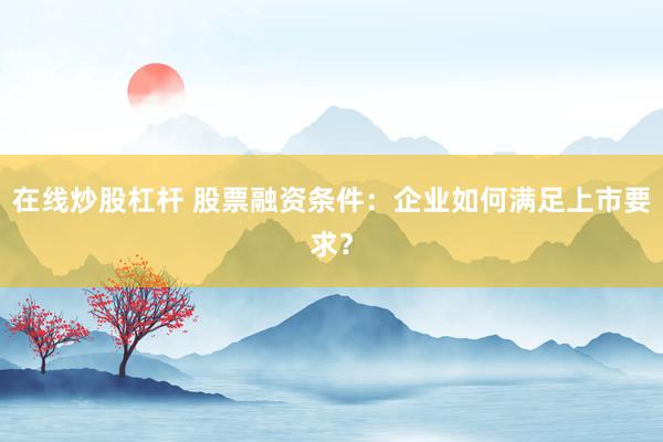 在线炒股杠杆 股票融资条件：企业如何满足上市要求？