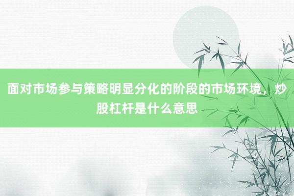 面对市场参与策略明显分化的阶段的市场环境,炒股杠杆是什么意思