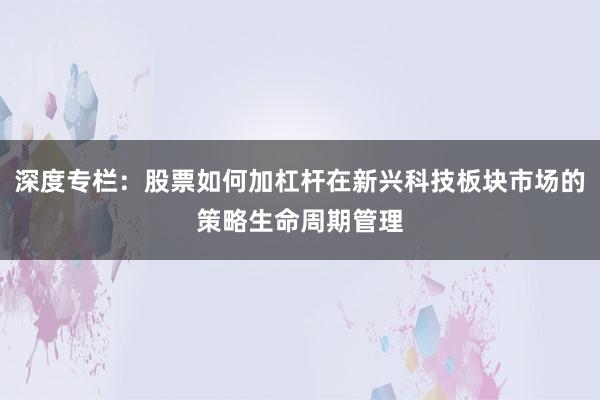 深度专栏：股票如何加杠杆在新兴科技板块市场的策略生命周期管理
