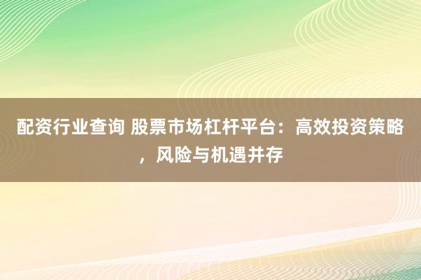 配资行业查询 股票市场杠杆平台：高效投资策略，风险与机遇并存